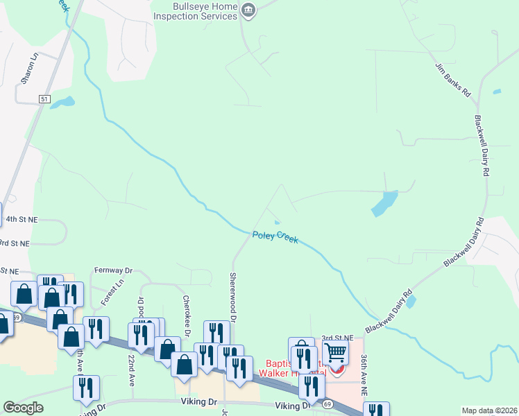 map of restaurants, bars, coffee shops, grocery stores, and more near 602 Pernies Drive in Jasper