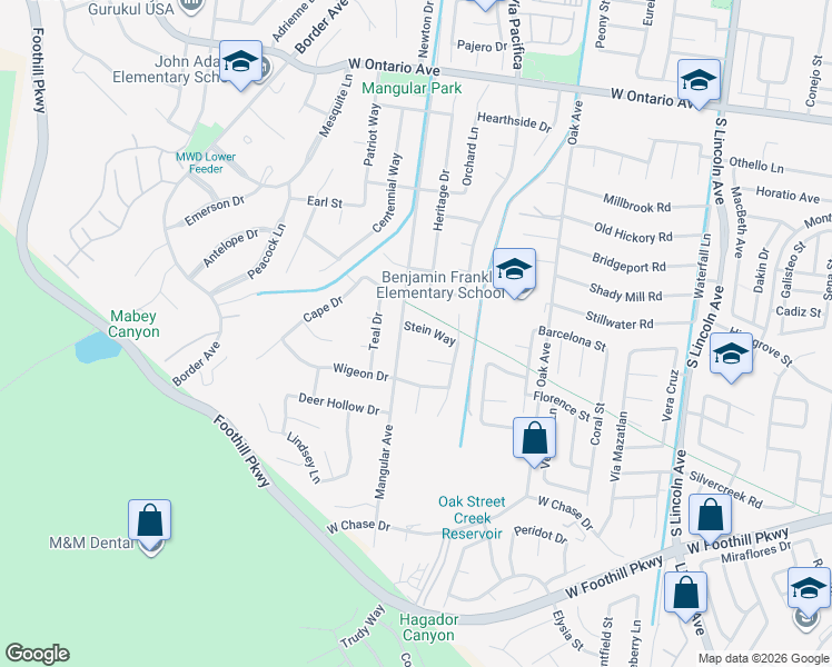 map of restaurants, bars, coffee shops, grocery stores, and more near 1370 Stein Way in Corona