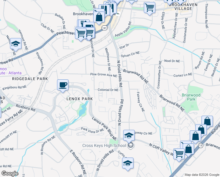 map of restaurants, bars, coffee shops, grocery stores, and more near 2270 Matthews Street Northeast in Atlanta