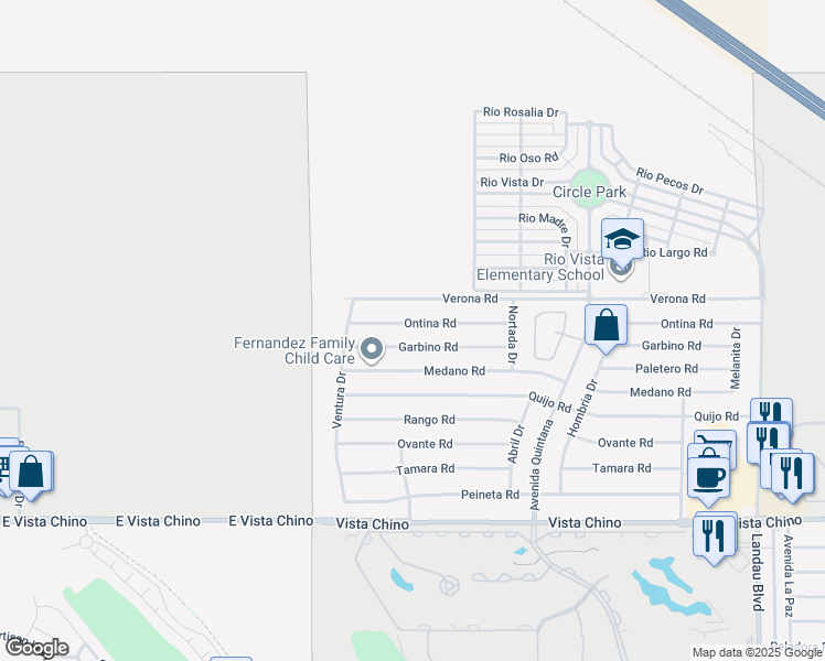 map of restaurants, bars, coffee shops, grocery stores, and more near 67235 Ontina Road in Cathedral City