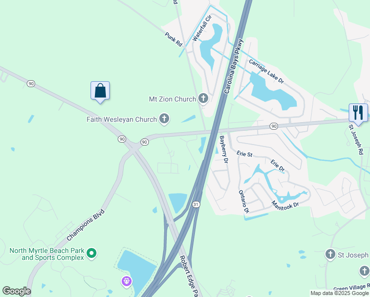 map of restaurants, bars, coffee shops, grocery stores, and more near 148 Carolina Pointe Way in Little River