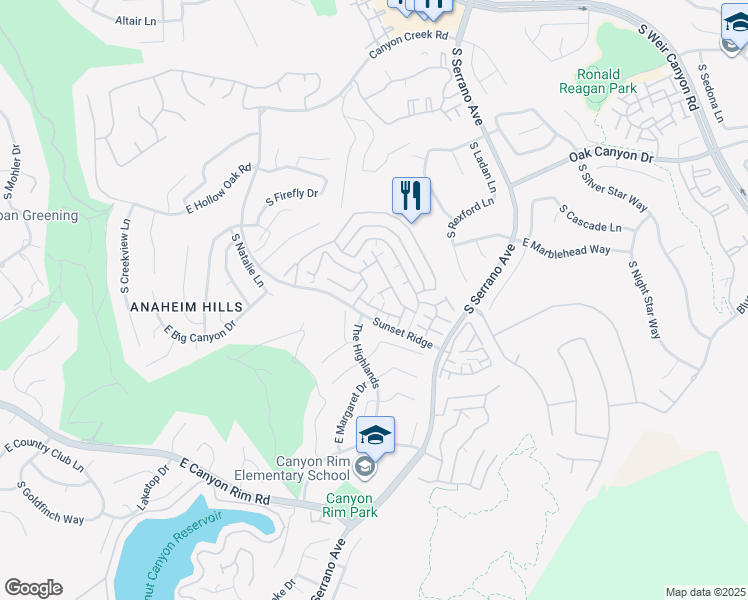 map of restaurants, bars, coffee shops, grocery stores, and more near 7913 East Monte Carlo Avenue in Anaheim