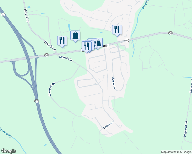 map of restaurants, bars, coffee shops, grocery stores, and more near 401 Lineberry Court in Longs