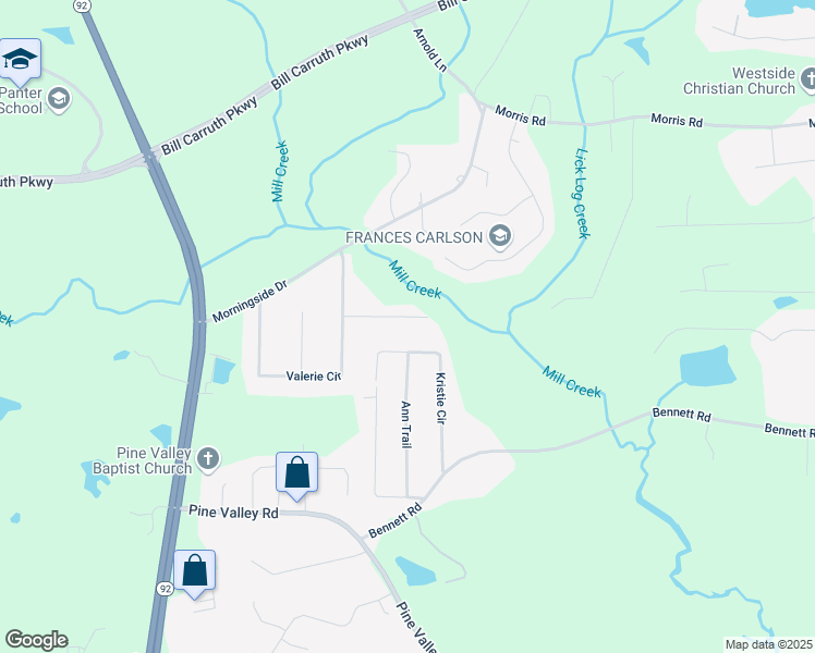 map of restaurants, bars, coffee shops, grocery stores, and more near 144 Cathy Lane in Hiram