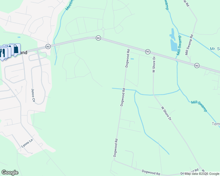map of restaurants, bars, coffee shops, grocery stores, and more near 2555 Dogwood Road in Longs