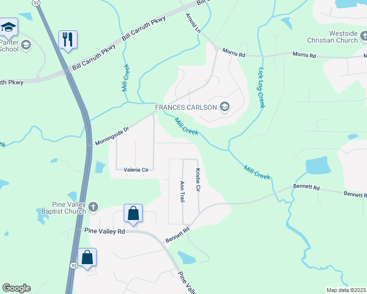 map of restaurants, bars, coffee shops, grocery stores, and more near 144 Cathy Lane in Hiram