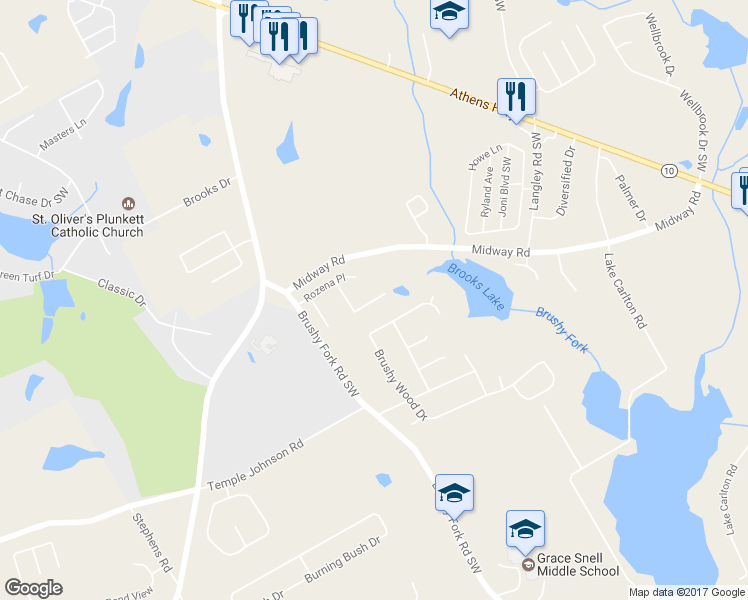 map of restaurants, bars, coffee shops, grocery stores, and more near 3462 Elaunta Street in Loganville