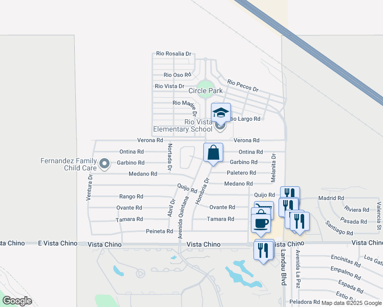 map of restaurants, bars, coffee shops, grocery stores, and more near 27177 Shadowcrest Lane in Cathedral City