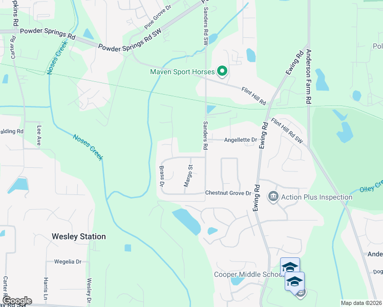 map of restaurants, bars, coffee shops, grocery stores, and more near 3065 Brass Drive in Austell