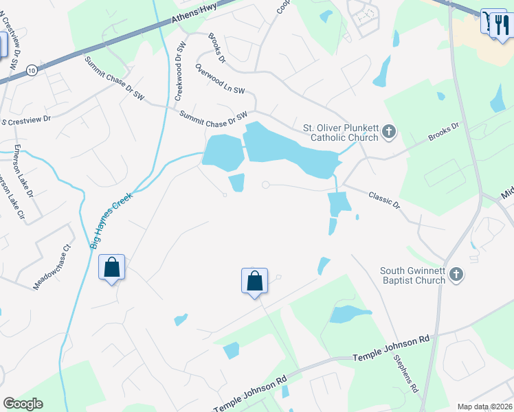 map of restaurants, bars, coffee shops, grocery stores, and more near 1382 Green Turf Dr in Snellville