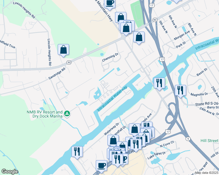 map of restaurants, bars, coffee shops, grocery stores, and more near 4526 North Plantation Harbour Drive in Little River
