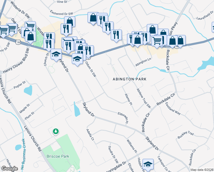 map of restaurants, bars, coffee shops, grocery stores, and more near 2684 Shaywen Circle in Snellville