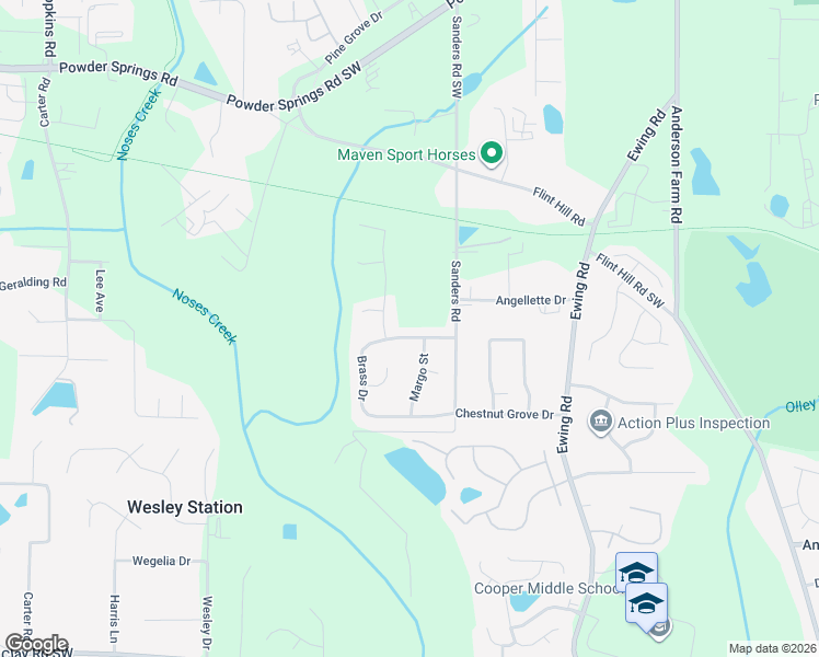 map of restaurants, bars, coffee shops, grocery stores, and more near 3061 Brass Drive in Austell