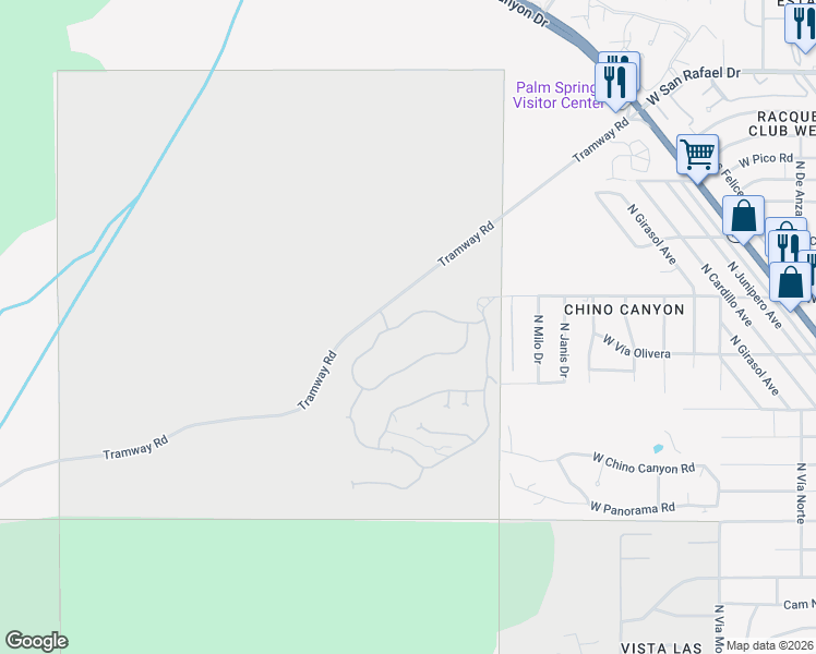 map of restaurants, bars, coffee shops, grocery stores, and more near 2335 Winter Sun Drive in Palm Springs