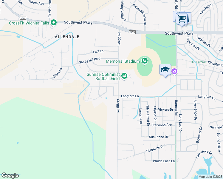 map of restaurants, bars, coffee shops, grocery stores, and more near 4824 Olympic Drive in Wichita Falls