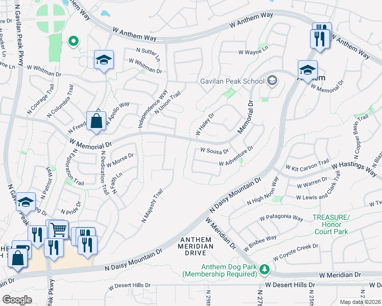 map of restaurants, bars, coffee shops, grocery stores, and more near 40320 North Fairgreen Way in New River