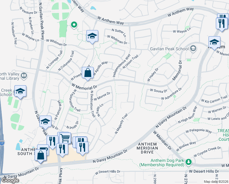 map of restaurants, bars, coffee shops, grocery stores, and more near 40429 North Michner Way in New River