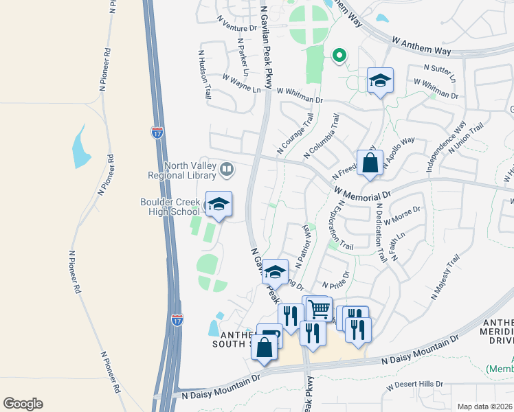 map of restaurants, bars, coffee shops, grocery stores, and more near 40651 North Gavilan Peak Parkway in Phoenix