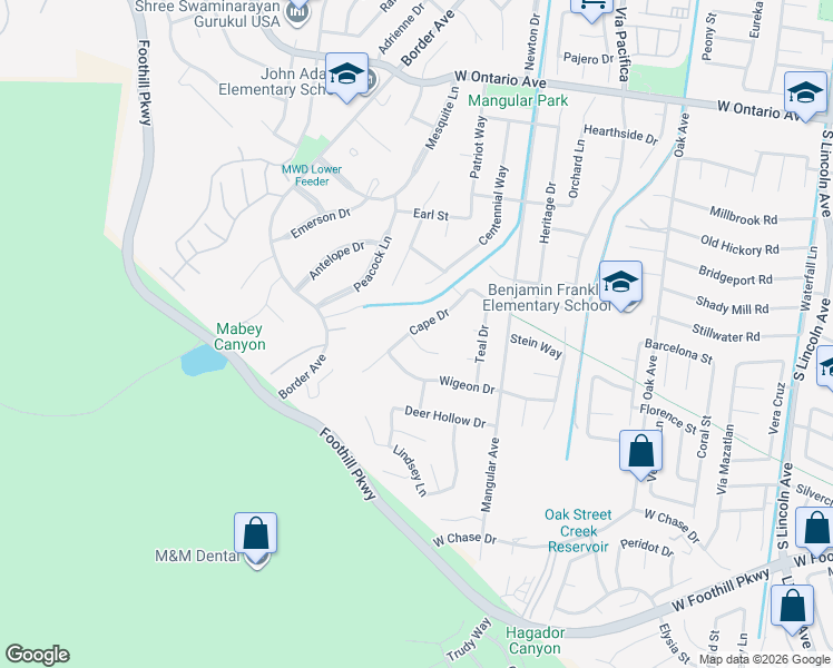 map of restaurants, bars, coffee shops, grocery stores, and more near 2764 Cape Drive in Corona