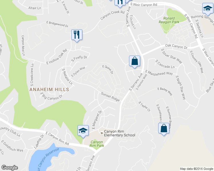 map of restaurants, bars, coffee shops, grocery stores, and more near 1084 South Positano Avenue in Anaheim