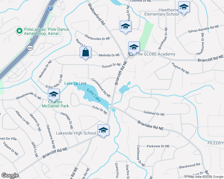 map of restaurants, bars, coffee shops, grocery stores, and more near 3986 Briarcliff Road Northeast in Atlanta