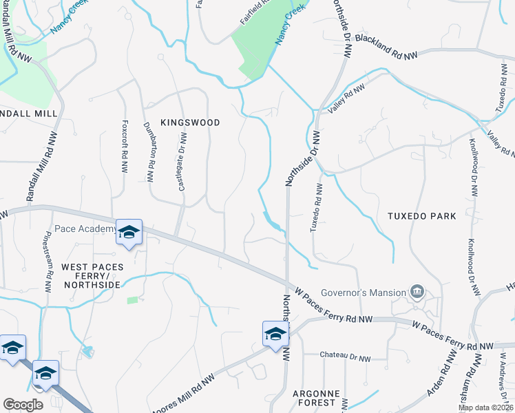 map of restaurants, bars, coffee shops, grocery stores, and more near 3575 Paces Valley Road Northwest in Atlanta
