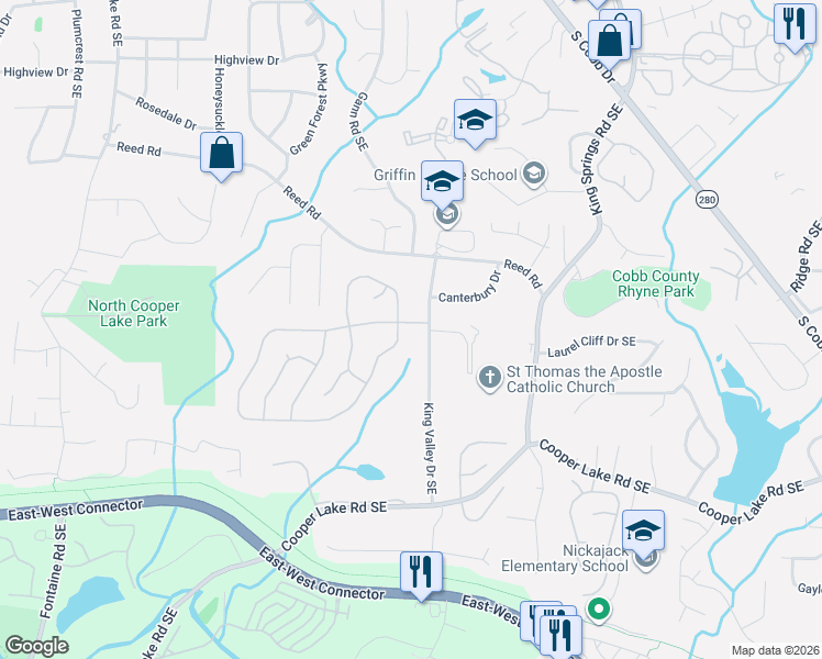 map of restaurants, bars, coffee shops, grocery stores, and more near 1202 Kenway Circle in Smyrna