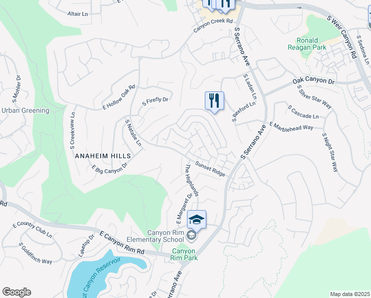 map of restaurants, bars, coffee shops, grocery stores, and more near 1066 South Saint Tropez Avenue in Anaheim