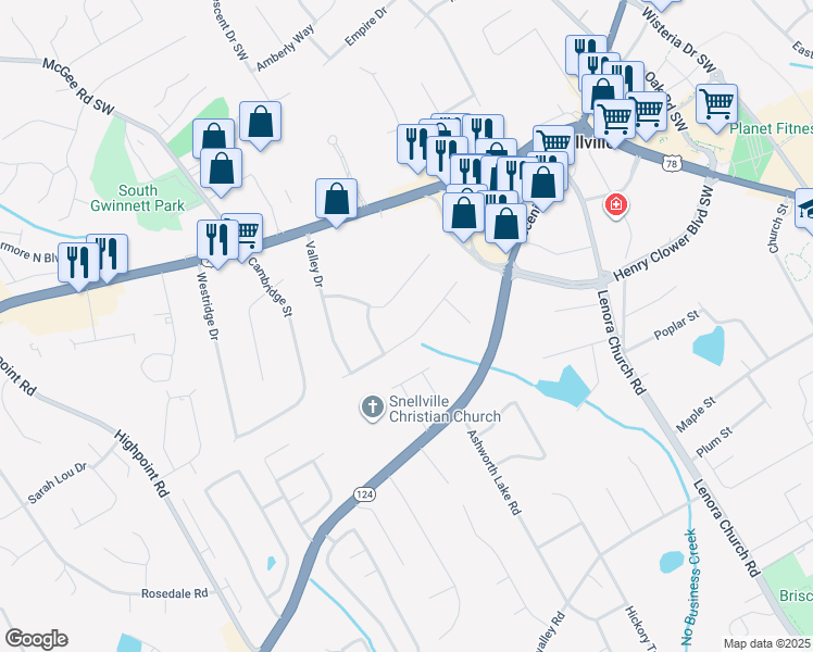 map of restaurants, bars, coffee shops, grocery stores, and more near 2784 Twin Springs Drive in Snellville