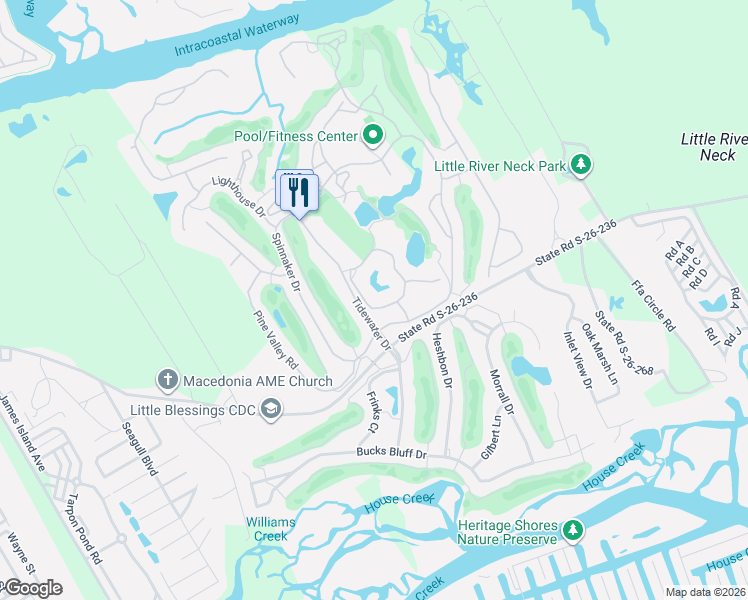 map of restaurants, bars, coffee shops, grocery stores, and more near 121 Tidewater Drive in North Myrtle Beach