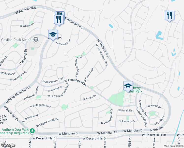 map of restaurants, bars, coffee shops, grocery stores, and more near 40416 North Blaze Trail in New River