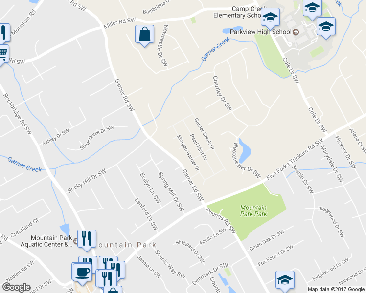 map of restaurants, bars, coffee shops, grocery stores, and more near 5121 Hope Court in Lilburn