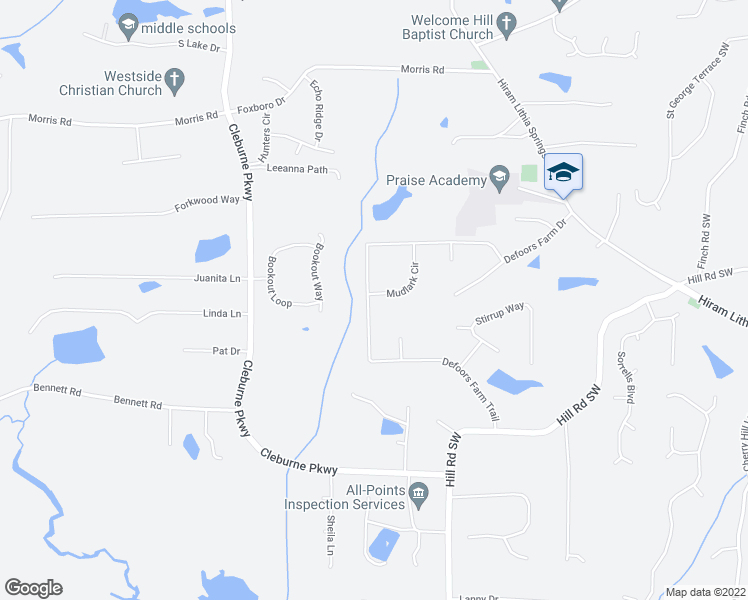 map of restaurants, bars, coffee shops, grocery stores, and more near 5527 Mudlark Circle in Powder Springs
