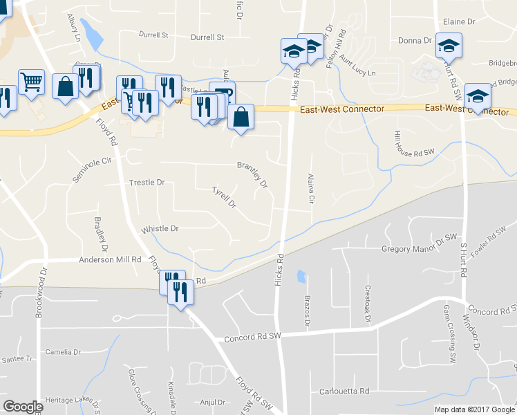 map of restaurants, bars, coffee shops, grocery stores, and more near 4002 Jessie Ct in Austell