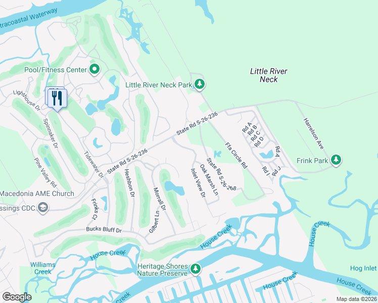 map of restaurants, bars, coffee shops, grocery stores, and more near 1213 Inlet View Drive in North Myrtle Beach