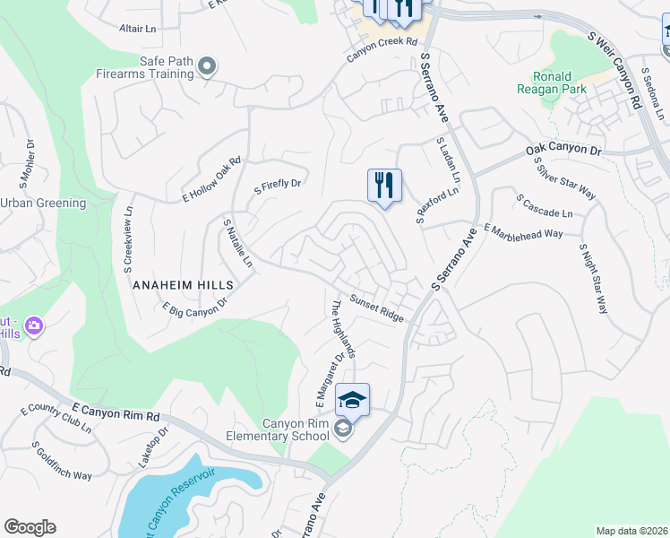 map of restaurants, bars, coffee shops, grocery stores, and more near 1038 South Saint Tropez Avenue in Anaheim