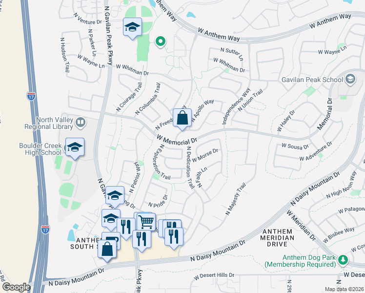 map of restaurants, bars, coffee shops, grocery stores, and more near 3316 West Sousa Drive in Anthem