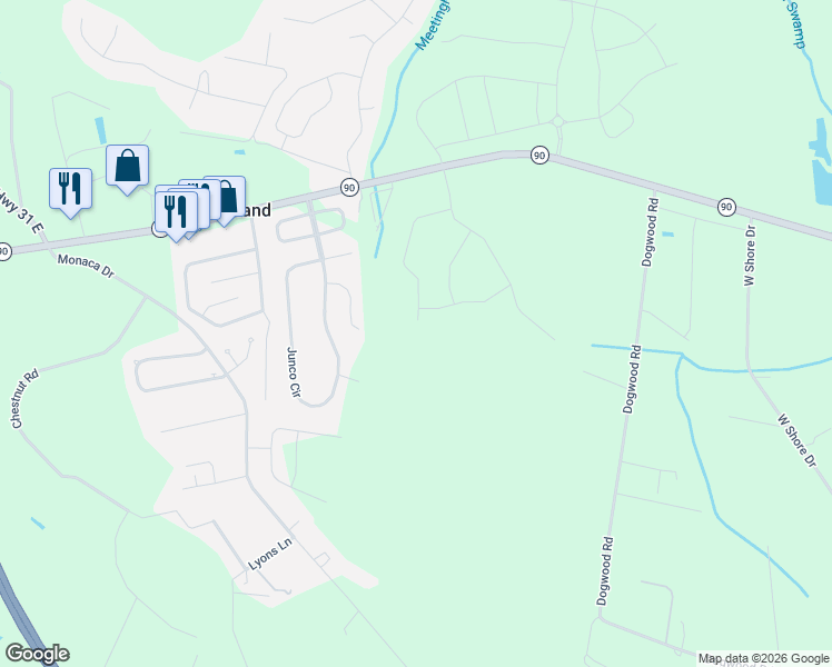 map of restaurants, bars, coffee shops, grocery stores, and more near 466 Dovetail Court in Longs
