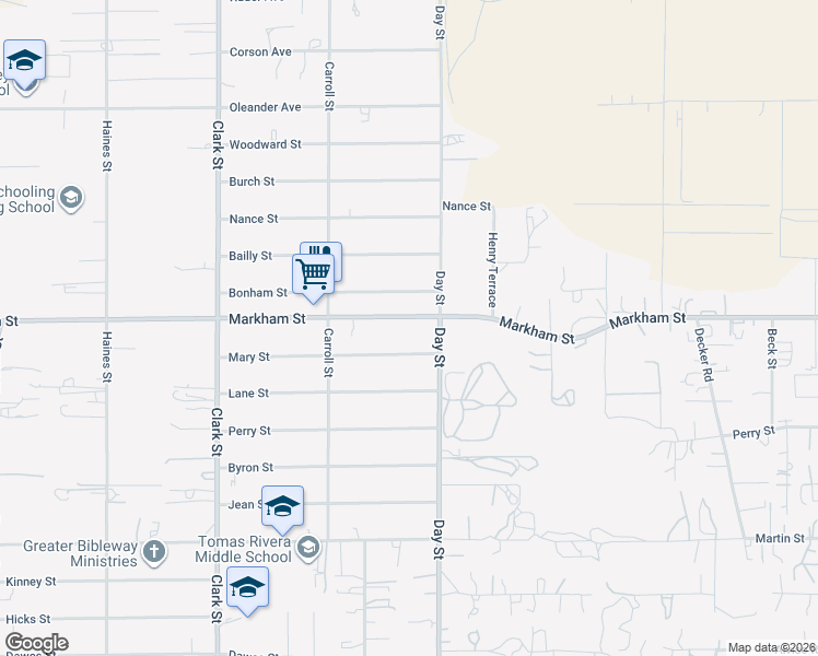 map of restaurants, bars, coffee shops, grocery stores, and more near 21929 Markham Street in Perris