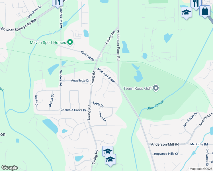 map of restaurants, bars, coffee shops, grocery stores, and more near 4024 Broadmoor Court SouthWest in Austell