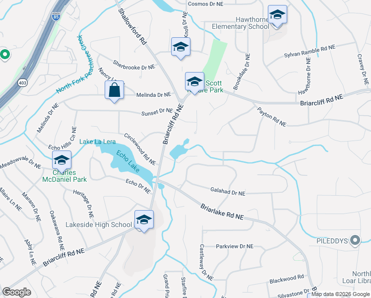 map of restaurants, bars, coffee shops, grocery stores, and more near 2308 Doreen Court Northeast in Atlanta