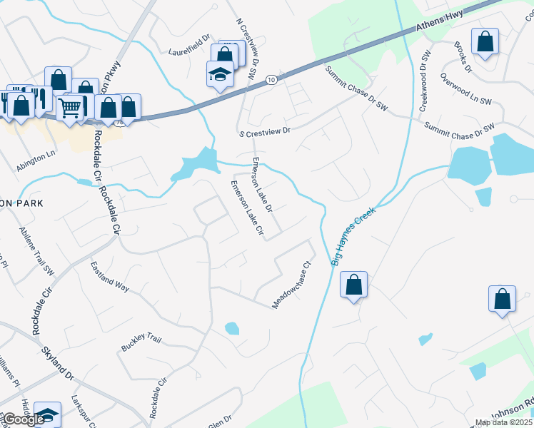 map of restaurants, bars, coffee shops, grocery stores, and more near 1759 Inlet Cove Court in Snellville