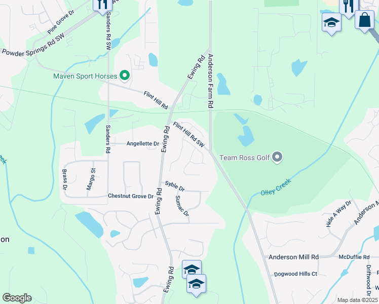 map of restaurants, bars, coffee shops, grocery stores, and more near 4024 Broadmoor Court SouthWest in Austell