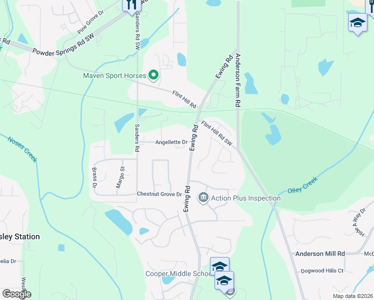 map of restaurants, bars, coffee shops, grocery stores, and more near 4166 Ewing Road in Austell