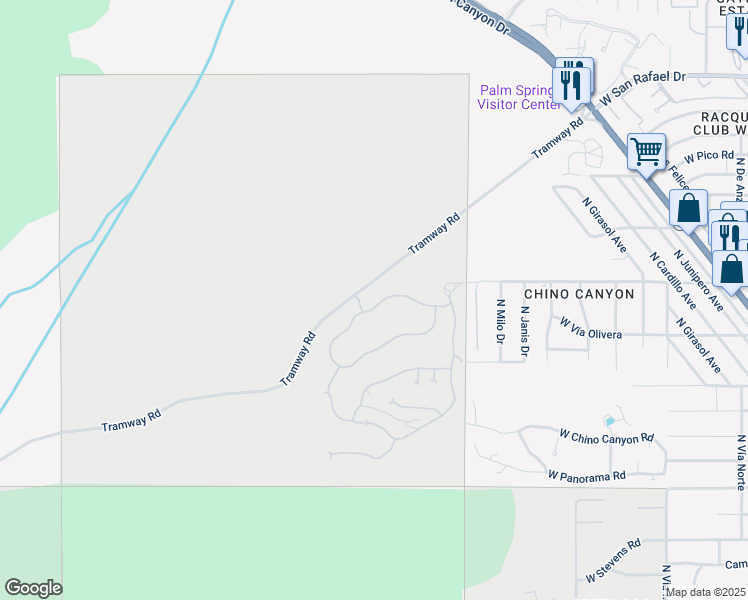 map of restaurants, bars, coffee shops, grocery stores, and more near 2336 Winter Sun Drive in Palm Springs