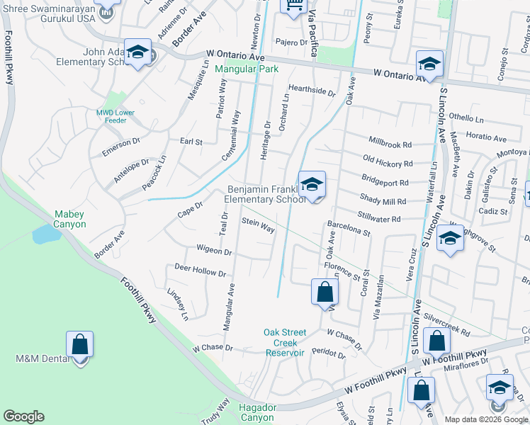 map of restaurants, bars, coffee shops, grocery stores, and more near 1336 Old Trail Drive in Corona