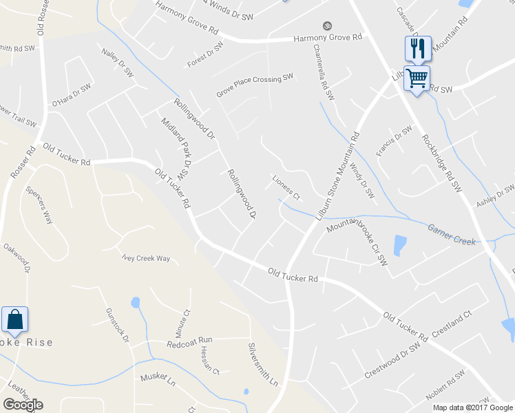 map of restaurants, bars, coffee shops, grocery stores, and more near 5694 Cub Court Southwest in Stone Mountain