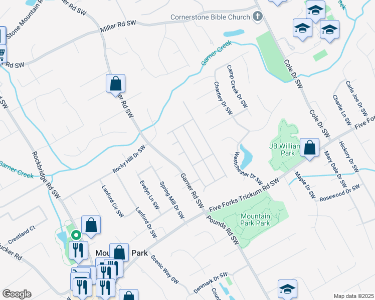 map of restaurants, bars, coffee shops, grocery stores, and more near 1054 Morgan Garner Drive in Lilburn