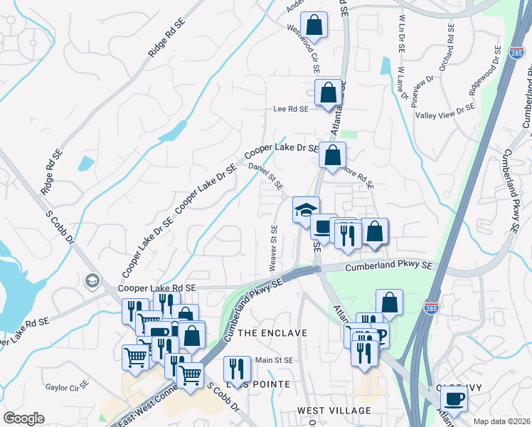 map of restaurants, bars, coffee shops, grocery stores, and more near 4167 Onslow Place in Smyrna