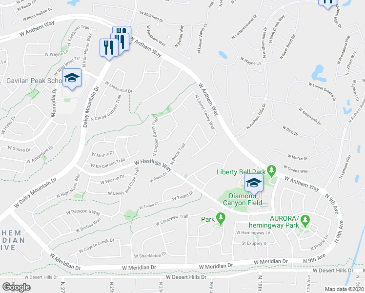map of restaurants, bars, coffee shops, grocery stores, and more near 40413 North Blaze Trail in New River